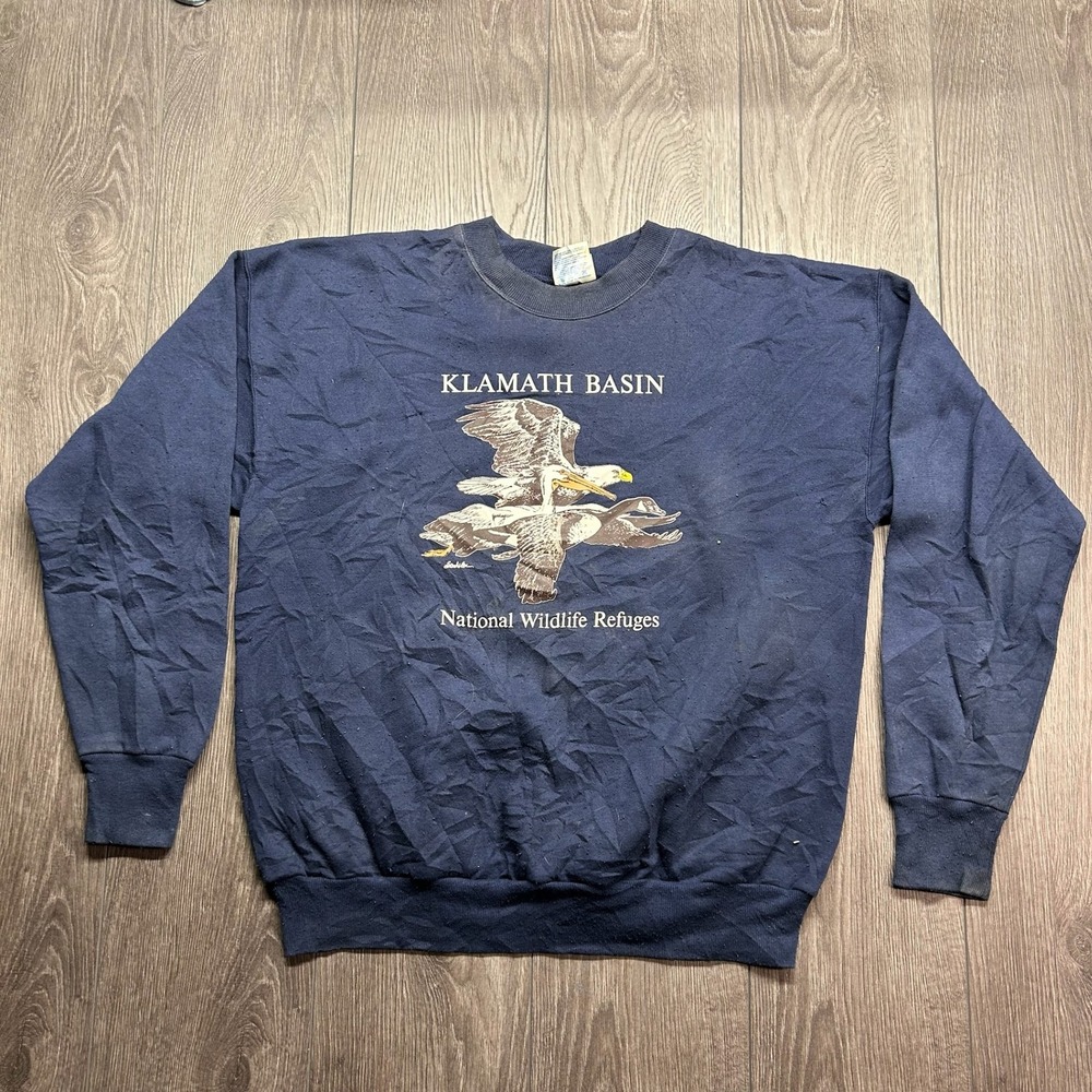 Vintage 90s Klamath Basin National Wildlife Large Refuges Sweatshirt Navy Blue L